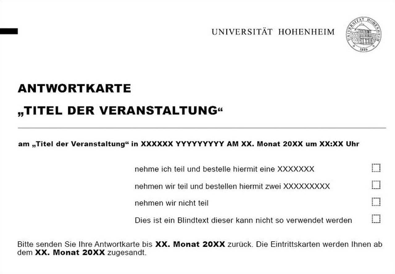Einladungen / Antwortkarte Universität Hohenheim