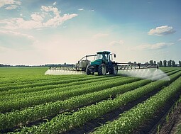 Ein Traktor besprüht ein Feld mit Glyphosat