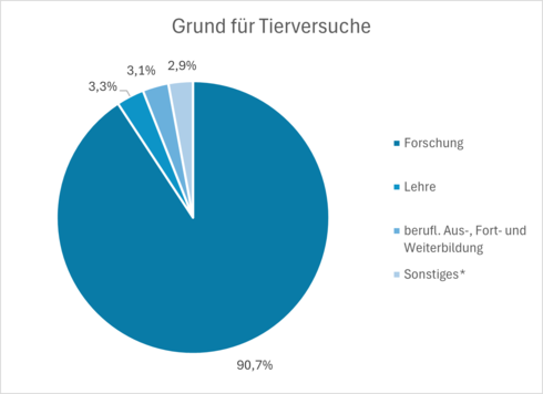 Tortendiagramm: Forschung 94 %, Lehre 2,6 %, Berufliche Aus-, Fort- und Weiterbildung 1,9 %, Sonstiges 1,5 %