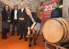 Johanna Lembens-Schiel, Prof. Dr. Harald Hagemann, President Prof. Dr. Stephan Dabbert, Picture: University of Hohenheim / Sacha Dauphin