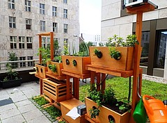Das Hohenheimer Startup Geco-Gardens startet die Reihe Forschung vor Ort und präsentiert seine vertikalen, automatisierten Kleingartensysteme. Bildquelle: Universität Hohenheim / Bastian Winkler