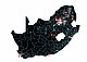 Nachtlichtverteilung in Gemeinden Südafrikas 2013. Rote Linien kennzeichnen Gemeinden mit WM-Spielstätten.