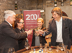President Prof. Dr. Dabbert, Johanna Lembens-Schiel, Wine Queen Carolin Klöckner, Prof. Dr. Hagemann | Picture: University of Hohenheim / Sacha Dauphin