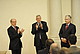 Applaus für den künftigen Rektor: Prof. Dr. Herwig Brunner (links), Prof. Dr. Hans-Peter Liebig, Prof. Dr. Stephan Dabbert. Foto: Uni Hohenheim/Eyb